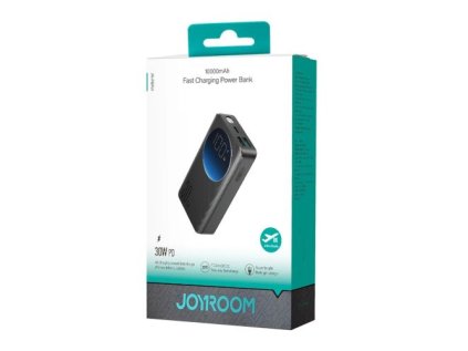 Joyroom Power Bank with Digital Display, C+U+U, PD 30W, 10000 mAh with USB-A to Typle-C cable (0.25m) and built-in Flashlight, Black (JR-PBF01)