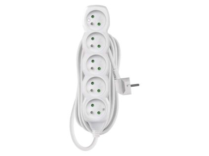 Predlžovací kábel 10 m / 5 zásuviek / biely / PVC / 1,5 mm2
