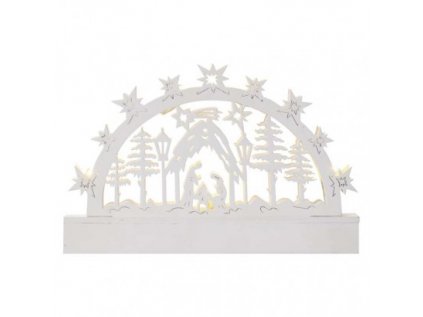 LED vianočný betlehem drevený, 14 cm, 3x AA, vnútorný, teplá biela, časovač