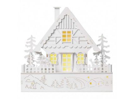LED vianočný domček drevený, 28 cm, 2x AAA, vnútorný, teplá biela, časovač