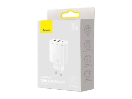 Baseus Travel Charger Compact Quick Charger U+U+C PD3.0, QC 3.0 30W EU White (CCXJ-E02)
