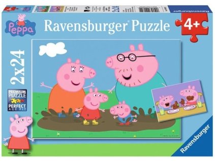 RAVENSBURGER Puzzle Prasátko Pepina: Šťastný rodinný život 2x24 dílků