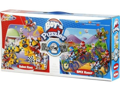 GRAFIX Panoramatické puzzle Závod robotů & Závodníci BMX 2x45 dílků
