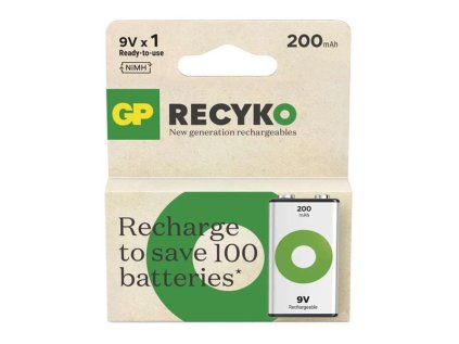 Batéria 6F22 nabíjací 9V/200mAh GP B2552 Recyko 1ks