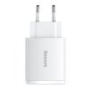 Baseus Travel Charger Compact Quick Charger U+U+C PD3.0, QC 3.0 30W EU White (CCXJ-E02)