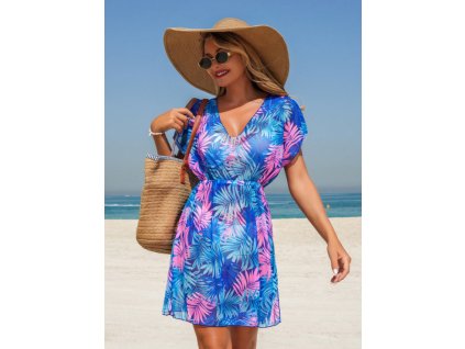 Letne saty tropical modro ruzova