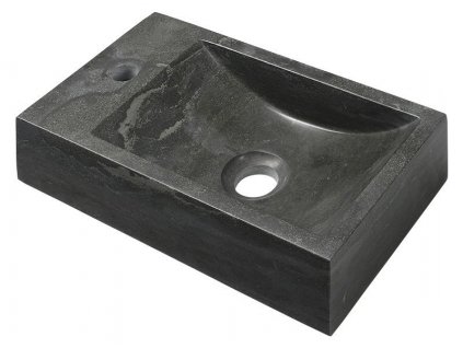 SAPHO KAMENNÉ UMÝVÁTKO BLOK 40X22 CM S OTVOREM NA BATERII VLEVO | ČERNÉ