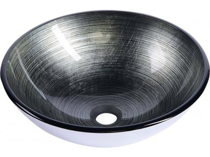 SAPHO SKLENĚNÉ UMYVADLO NA DESKU DAMAR - Ø 42 CM | TMAVĚ ŠEDÉ/STŘÍBRNÉ