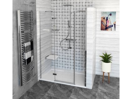 POLYSAN SPRCHOVÉ DVEŘE DO NIKY TROJDÍLNÉ S LEVÝM OTEVÍRÁNÍM 130 CM, FORTIS LINE | ČIRÉ SKLO