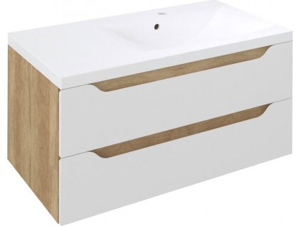 SAPHO KOUPELNOVÁ SKŘÍŇKA POD UMYVADLO WAVE - PRAVÁ 89,7X45X47,8 CM | BÍLÁ/DUB ALABAMA