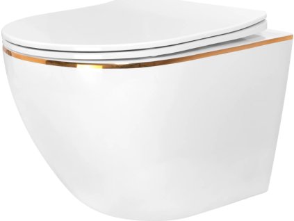 REA ZÁVĚSNÁ WC MÍSA CARLO FLAT MINI | BÍLÁ/ZLATÝ OKRAJ