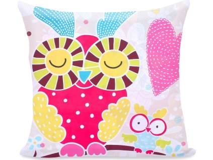DECOKING DEKORAČNÍ POVLAK NA POLŠTÁŘ OWLS | BAREVNÝ S POTISKEM SOVIČEK