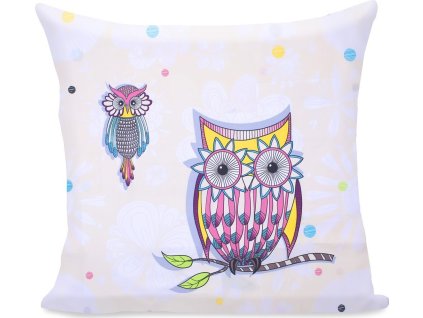 DECOKING DEKORAČNÍ POVLAK NA POLŠTÁŘ OWLS | KRÉMOVÝ S BAREVNÝM POTISKEM