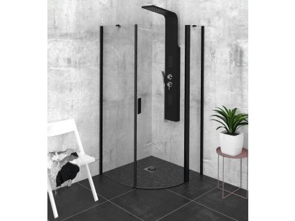 POLYSAN ČTVRTKRUHOVÝ SPRCHOVÝ KOUT ZOOM LINE BLACK 90X90 CM | ČIRÉ SKLO/MATNĚ ČERNÉ PROFILY, PRAVÁ