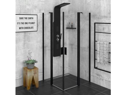 POLYSAN ČTVERCOVÝ SPRCHOVÝ KOUT ZOOM LINE BLACK 90X90 CM | MATNĚ ČERNÁ/ČIRÉ SKLO