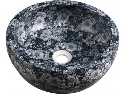 SAPHO KERAMICKÉ UMYVADLO PRIORI NA DESKU Ø 41 CM | MODRÉ KVĚTY