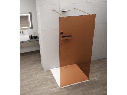 GELCO JEDNODÍLNÁ SPRCHOVÁ ZÁSTĚNA DO PROSTORU ESCA - 100 CM | MARRON SKLO, MATNĚ ZLATÉ PROFILY