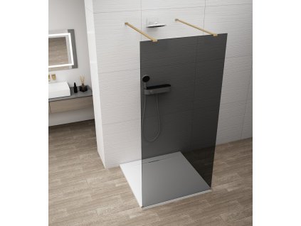 GELCO JEDNODÍLNÁ SPRCHOVÁ ZÁSTĚNA DO PROSTORU ESCA - 140 CM | KOUŘOVÉ SKLO, MATNĚ ZLATÉ PROFILY