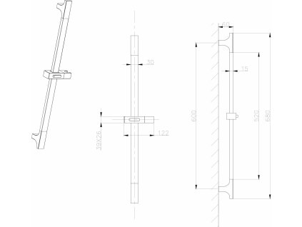 SAPHO SPRCHOVÁ TYČ S POSUVNÝM DRŽÁKEM, 680 MM | CHROMOVÁ