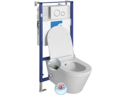 SAPHO ZÁVĚSNÉ WC AVVA CLEANWASH S PODOMÍTKOVOU NÁDRŽKOU DUPLO A TLAČÍTKEM SCHWAB | BÍLÉ WC