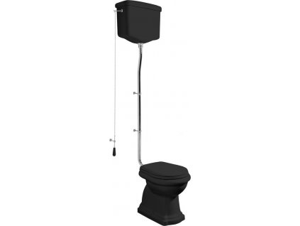 KERASAN WC MÍSA S NÁDRŽKOU RETRO, SPODNÍ ODPAD | ČERNÁ, CHROMOVÁ TRUBKA