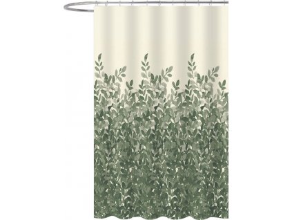 AQUALINE SPRCHOVÝ ZÁVĚS 180X200 CM Z POLYESTERU| BÍLÝ SE ZELENÝMI LISTY