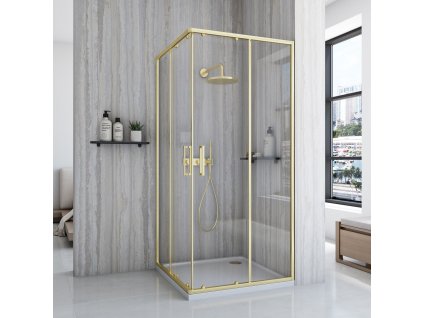 REA SPRCHOVÝ KOUT PUNTO 80X80 CM | ČIRÉ SKLO, GOLD BRUSH PROFILY
