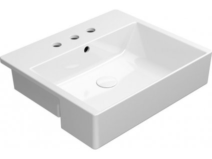 GSI POLOZÁPUSTNÉ KERAMICKÉ UMYVADLO KUBE X SE 3 OTVORY PRO BATERII, 55X47 CM | BÍLÉ LESKLÉ