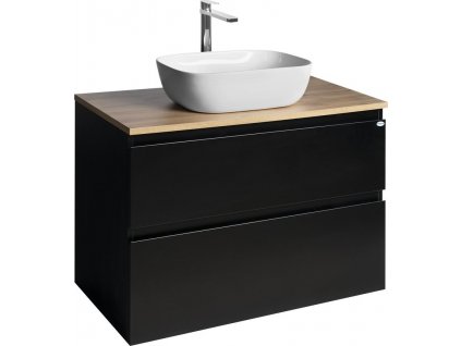 AQUALINE KOUPELNOVÁ SKŘÍŇKA ALTAIR II S DESKOU POD UMYVADLO ALTAIR -  87,5 CM | ČERNÁ MATNÁ SKŘÍŇKA, DESKA S DEKOREM DUB EMPORIO