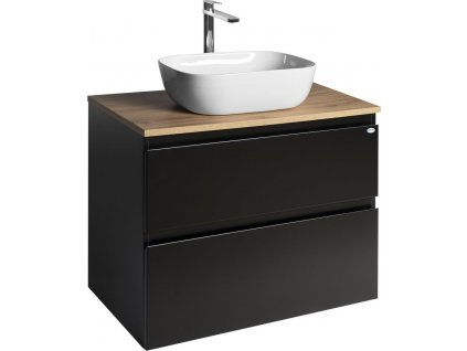 AQUALINE KOUPELNOVÁ SKŘÍŇKA ALTAIR II S DESKOU POD UMYVADLO ALTAIR - 78,5 CM | ČERNÁ MATNÁ SKŘÍŇKA, DESKA S DEKOREM DUB EMPORIO
