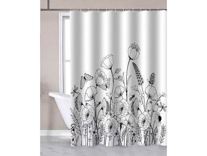 AQUALINE SPRCHOVÝ ZÁVĚS MÁK Z POLYESTERU 180X180 CM | BÍLÝ SE VZOREM