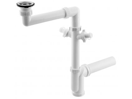 BRUCKNER DŘEZOVÝ SIFON ŠETŘÍCÍ MÍSTO S NEREZOVOU VÝPUSTÍ, 2X ODBOČKA - 6/4", DN40 | BÍLÝ