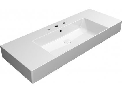 GSI KERAMICKÉ UMYVADLO KUBE X, S ODKLÁDACÍMI PLOCHAMI - 120X47 CM, 3 OTVORY | BÍLÉ LESKLÉ