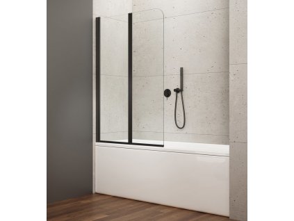 AQUALINE SKLÁDACÍ VANOVÁ ZÁSTĚNA WILA 90X140 CM | ČIRÉ SKLO, ČERNÝ PROFIL