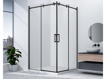 GELCO OBDÉLNÍKOVÝ SPRCHOVÝ KOUT DRAGON S ROHOVÝM VSTUPEM - 90X100 CM, L/P VARIANTA | ČIRÉ SKLO, ČERNÉ PROFILY