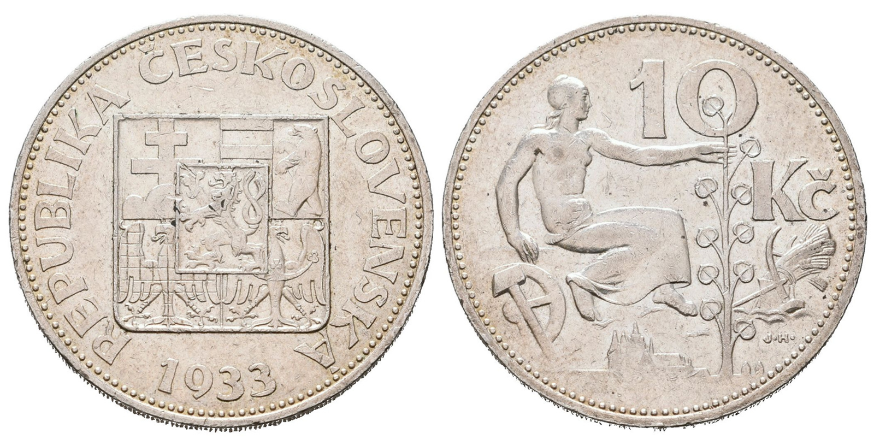 10 koruna 1933 - Stříbrný „fantom“ první republiky