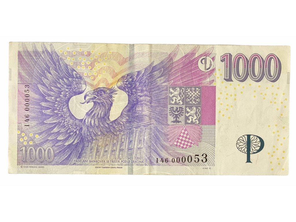 Česká republika, 1000 Koruna 2008, pěkné nízké číslo I 46  000053, Hej.CZ28aI