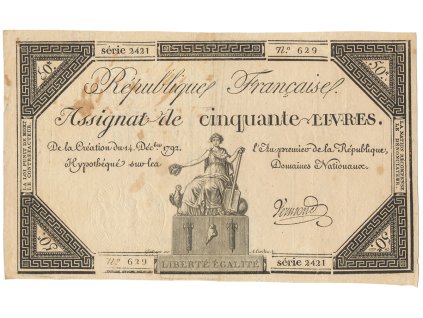 10413 francie 50 livres 14 12 1792 p a72