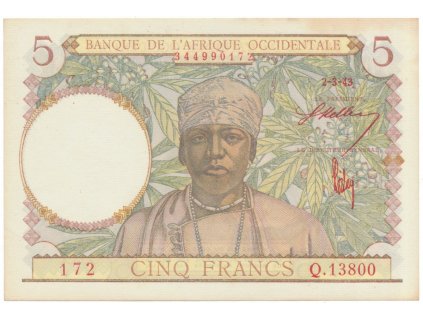10566 10566 10566 francouzska zapadni afrika 5 francs 1943 cervene podpisy p 26