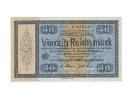 Německo - Konversionskasse, 40 RM 1933, perforace "ENTWERTET", Ro.703E1
