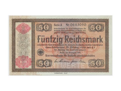 Německo - Konversionskasse, 50 RM 1934, perforace "ENTWERTET", Ro.712E1
