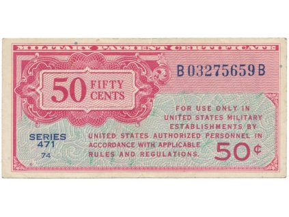 USA, vojenské vydání MPC, 50 Cents (1947~1948), P.M11