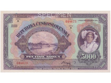 12402 12402 ceskoslovensko 5000 koruna 1920 serie b perf 1x specimen hej 17bb