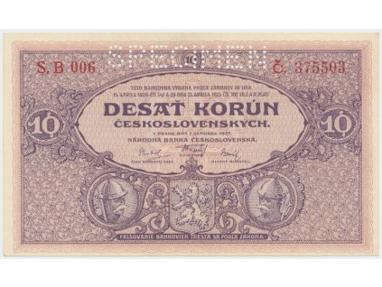 12417 ceskoslovensko 10 koruna 1927 serie b tisk tb nbcs perf 1x specimen hej 22bb s1
