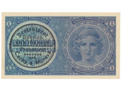 Protektorát Čechy a Morava, 1 Koruna b.d. (1938/1940), strojový přetisk, Hej.28b