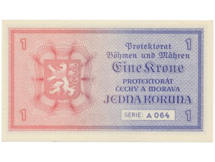Protektorát Čechy a Morava, 1 Koruna b.d. (1940), tisk TB NBČM, série A, Hej.30aA