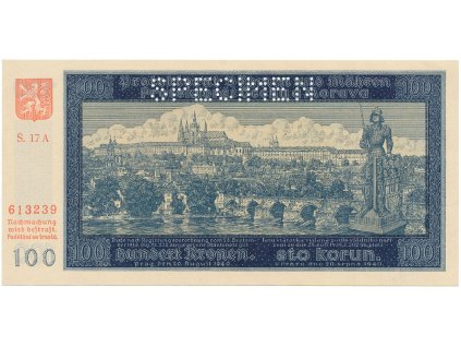 13428 protektorat cechy a morava 100 koruna 1940 ii vydani tisk tb nbcm serie a perf 1x specimen hej 33aa s1