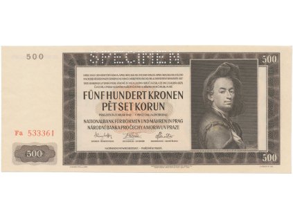 13449 protektorat cechy a morava 500 koruna 1942 ii vydani perf 1x specimen hej 36a s1