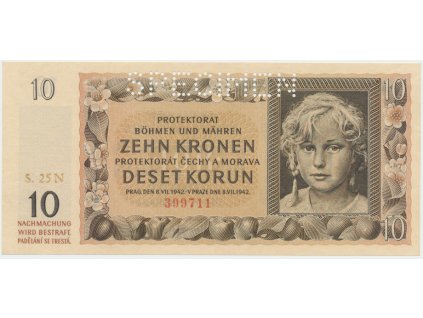 13464 protektorat cechy a morava 10 koruna 1942 serie n tisk neubert perf 1x specimen hej 37b1 s1