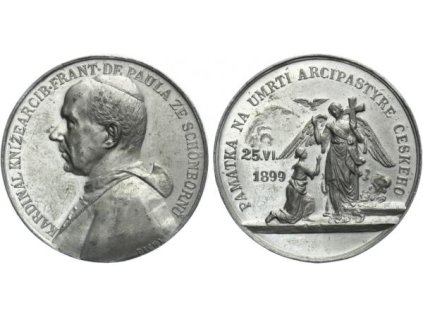 AE Medaile 1899 (Pichl) - Úmrtní. Poprsí zleva, opis / Anděl s křížem, před ním  kleč